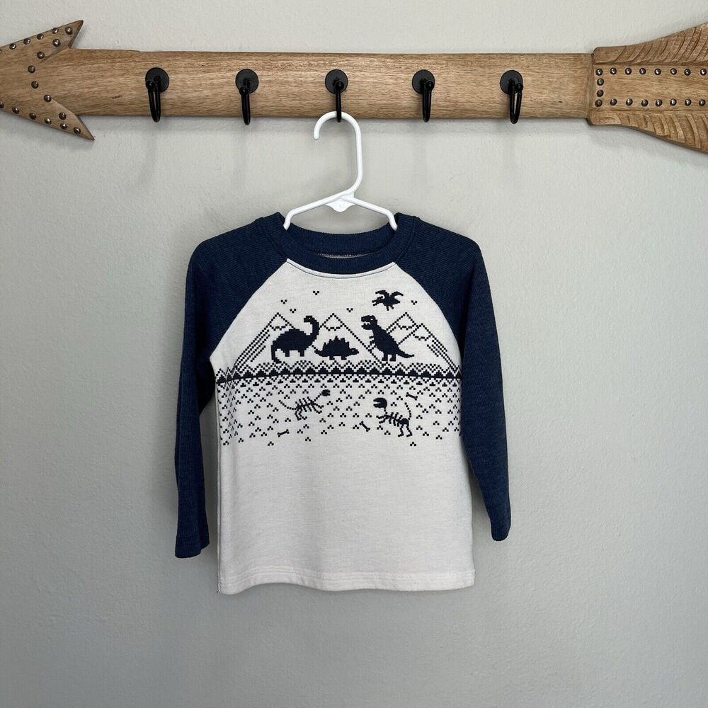 Jumping Beans | Blue & White Fair Isle Dinosaur Raglan Shirt Boys 2T
